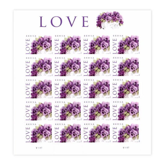 2010 Love Stamp – 44¢ Pansies Floral Postage Sheet